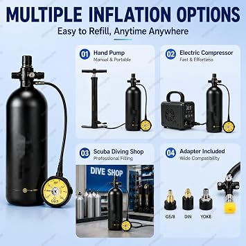 Scuba Diving Tank Equipment 3000PSI, 3L4L Portable Pony Bottle with Backpack & Pressure Gauge, 6061 Aluminum Tank for Underwater Recreation Backup Air Black3L-A