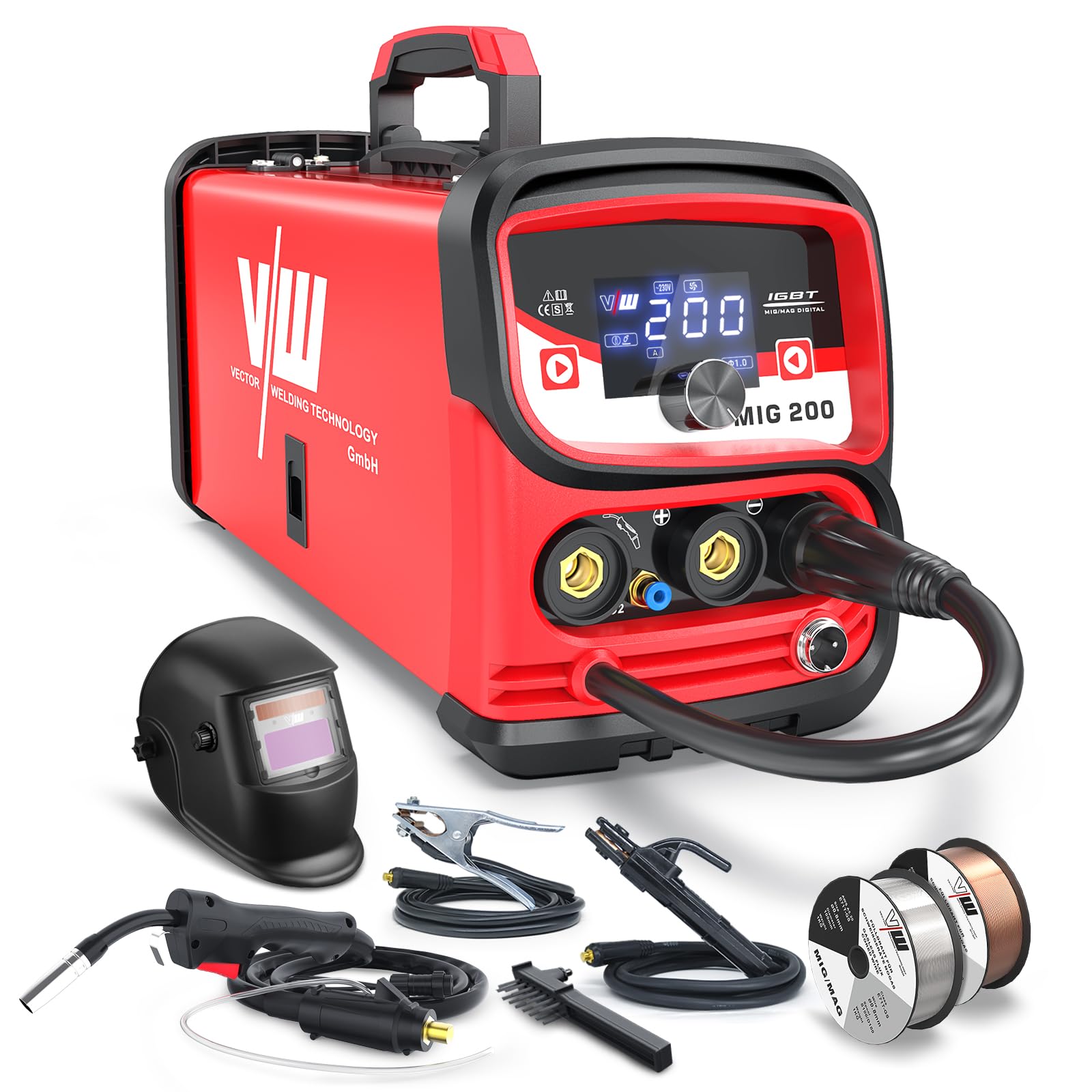 Saldatrice a Filo Continuo 4-in-1 MIG/MAG/MMA/LIFT TIG, saldatrice filo continuo no gas e con Gas con Display Digitale, Macchina Saldatrice Portatile Professionale - VECTOR WELDING