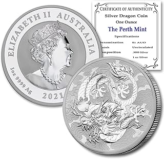 2021 AU 1 oz Australian Silver Myths & Legends Dragon Coin Brilliant Uncirculated (BU - in Capsule) with Certificate of Au...
