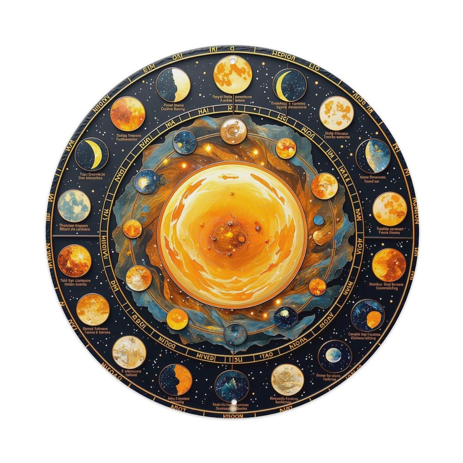 Cosmic Celestial Orbital Pattern Design Retro Metal Sign Round Tin Sign, Vintage Decor Art Poster for Bar, Home, Man Cave, Kitchen, Laundry Room Gift 8x8Inch