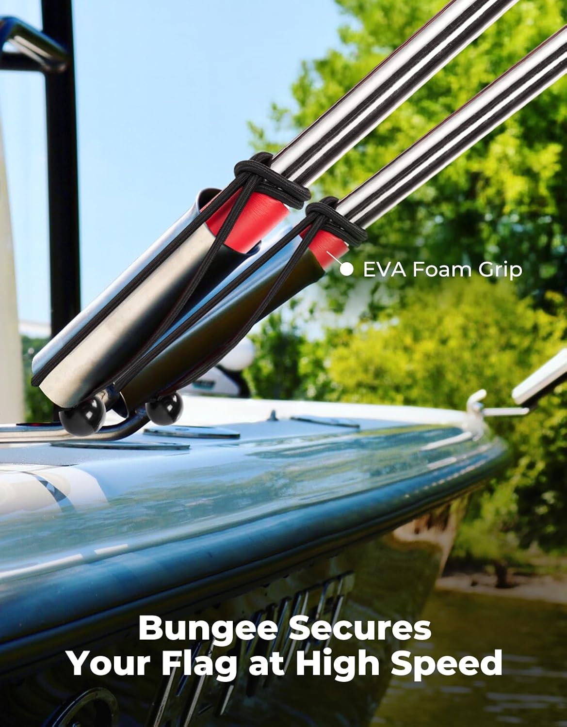 KEMIMOTO Boat Flag Pole with Boat Rod Holder Mount, 4ft Aluminum Golf Cart Flag Holder, Bungee Retainer, EVA Foam Grip, for Flag 2.5ft x 4ft /24''x36'' /20''x30'' /16''x24'' /12''x18'' (NO FLAG) - Image 4