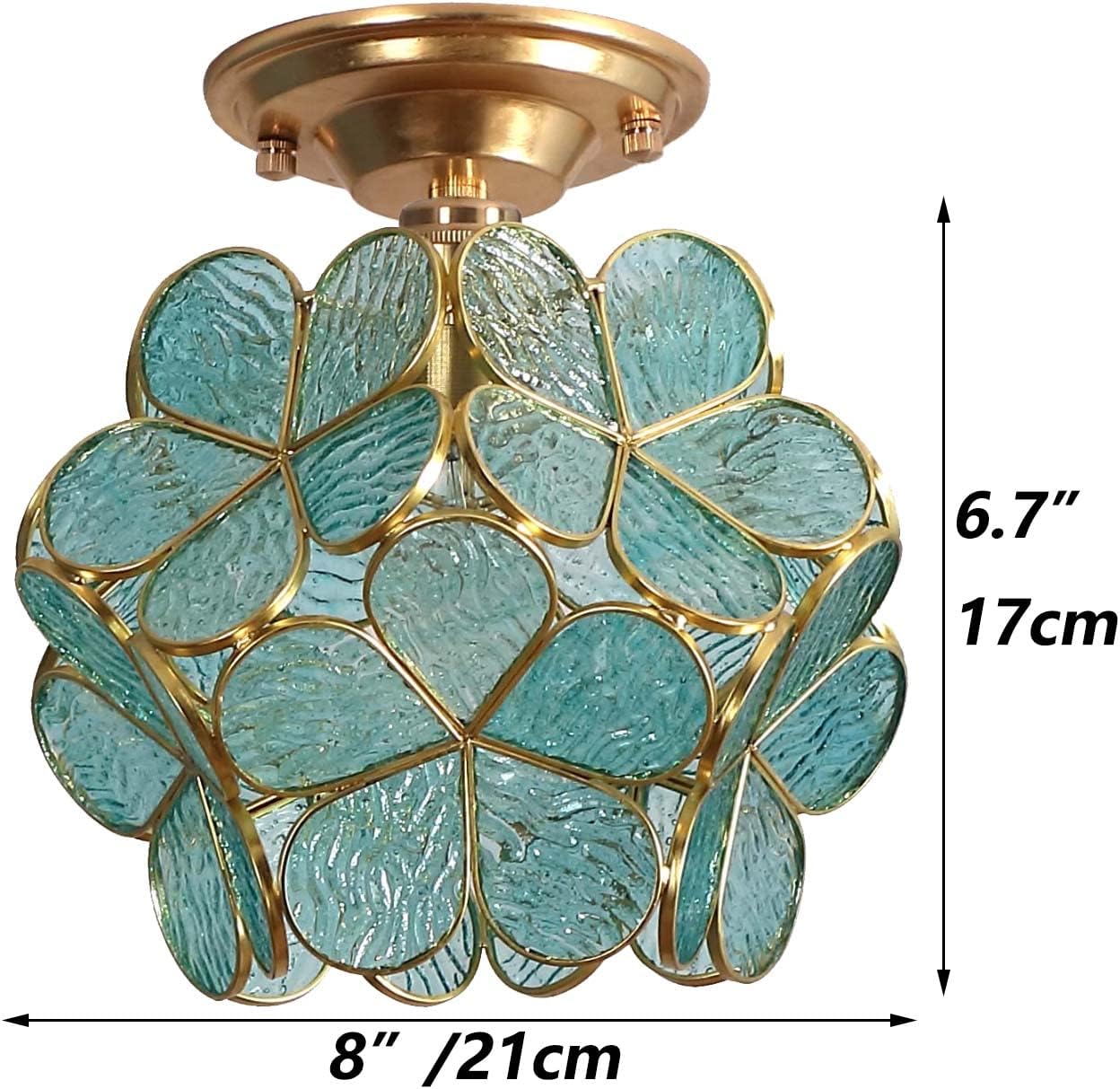 Bieye L10824 Flower Petals Tiffany Style Stained Glass Close to Ceiling Light for Home Decor (Textured Aqua Blue, 8" Cherry Blossom)