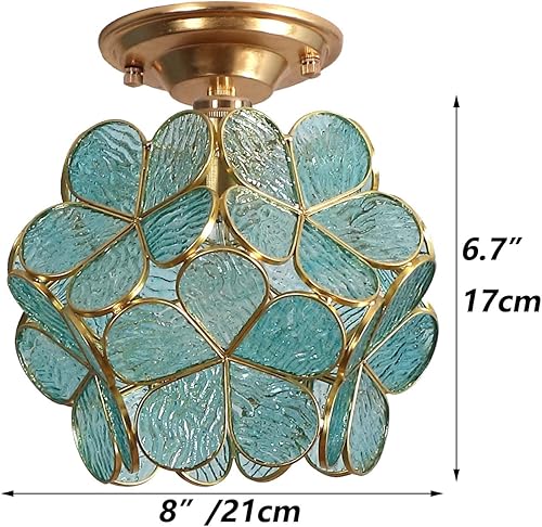 Miniatura 5 de Bieye L10824 Pétalos de flores estilo Tiffany vidrieras cerca de la luz de techo, 8 pulgadas de ancho (azul)