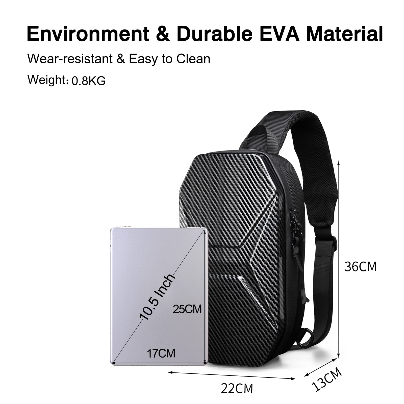 FANDARE Moda Torba na Klatkę Piersiową, Torba na Ramię z USB Męska do Podróży, Pieszych Wycieczek, Jazdy na Rowerze, Joggingu - Wodoodporna EVA Daypacks