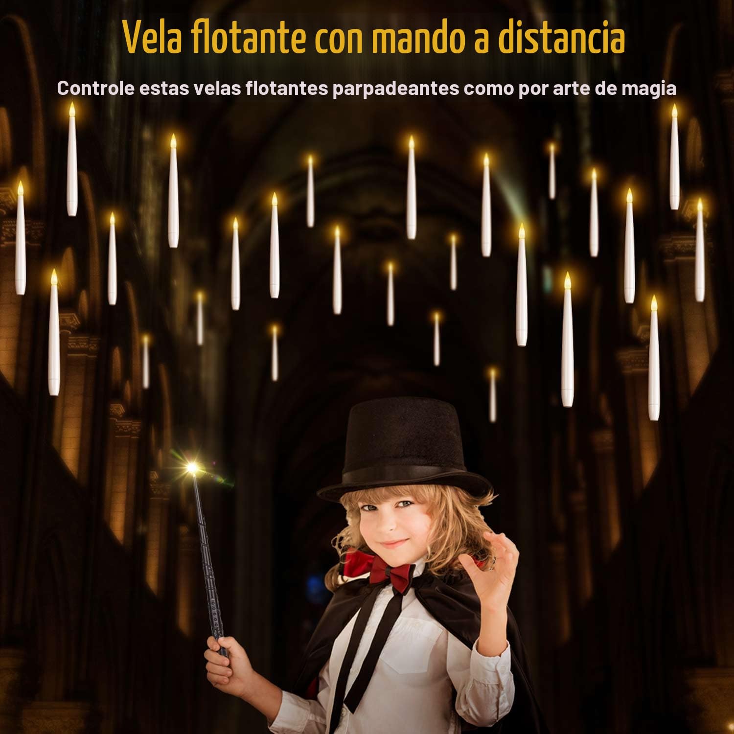 Velas LED flotantes,24 velas mágicas para colgar con varita a distancia,LED velas sin llama,velas con pilas para casa,iglesia,fiesta,Navidad,decoración navideña (24 piezas)