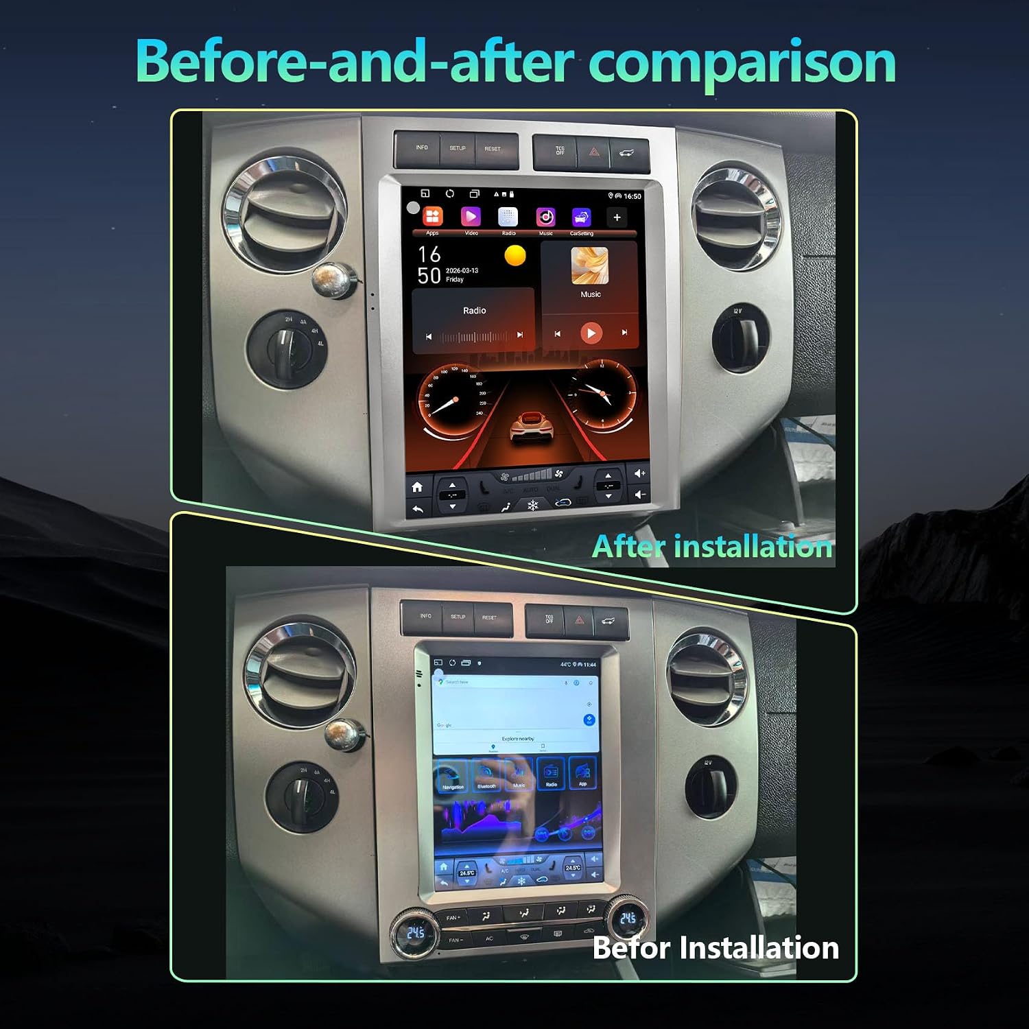 Car Stereo Radio for Ford Expedition 2007-2014, 12.1-Inch HD Touchscreen, Android 13, Tesla Style, Wireless CarPlay and Android Auto, GPS, Bluetooth 5.0, WiFi (Grey 4+64)