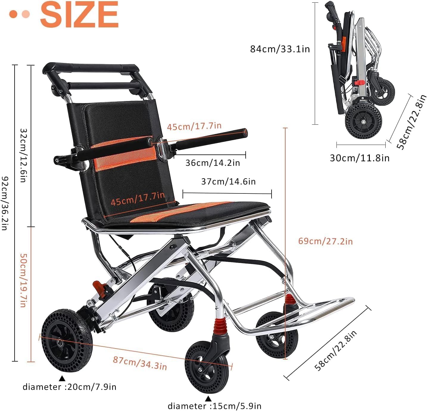silla de ruedas Silla de ruedas de transporte portátil, silla de ruedas plegable para viaje con freno de mano, silla de ruedas manual ultraligera, scooter silla ruedas