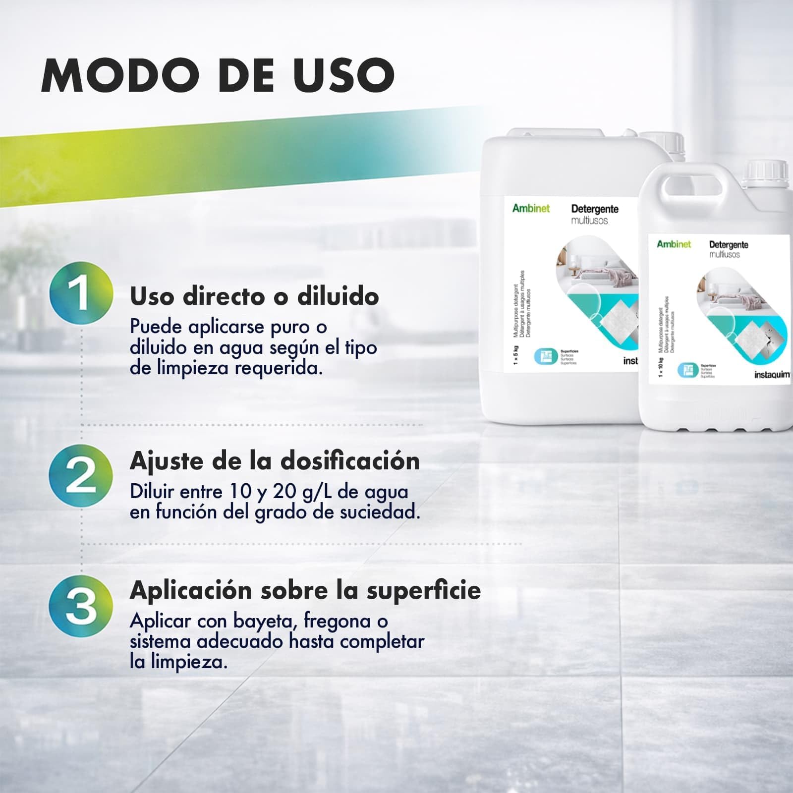 Ambinet Limpiador Multiusos 10L – INSTAQUIM | Detergente para Suelos y Todo Tipo de Superficies | Limpieza Diaria Profesional
