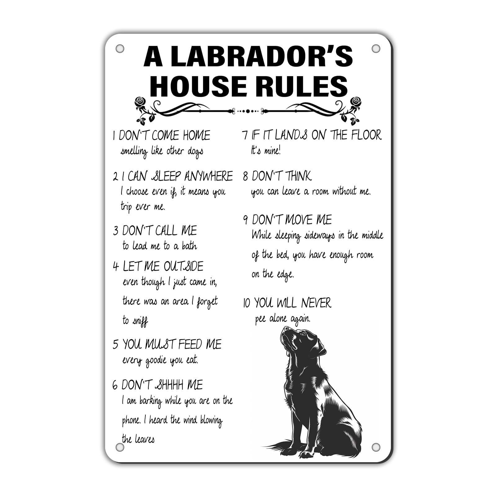 Anceky A Labrador‘s House Rules Tin Sign Retro Metal Sign Vintage Wall Decor for Home Backyard Outdoor Outside Fence 12×8 Inch