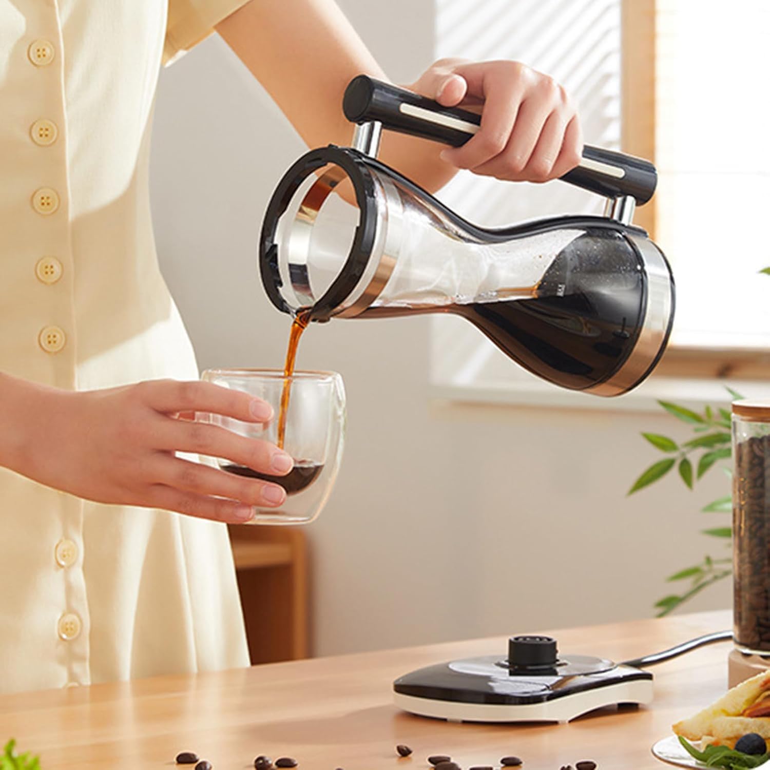 750-W-Glas-Siphon-Kaffeekanne, Elektrische Siphon-Kaffeemaschine, 240 Ml Fassungsvermögen, 3-stufig Einstellbar, Trockengehschutz, Smart Touch, Für Zuhause Und Büro