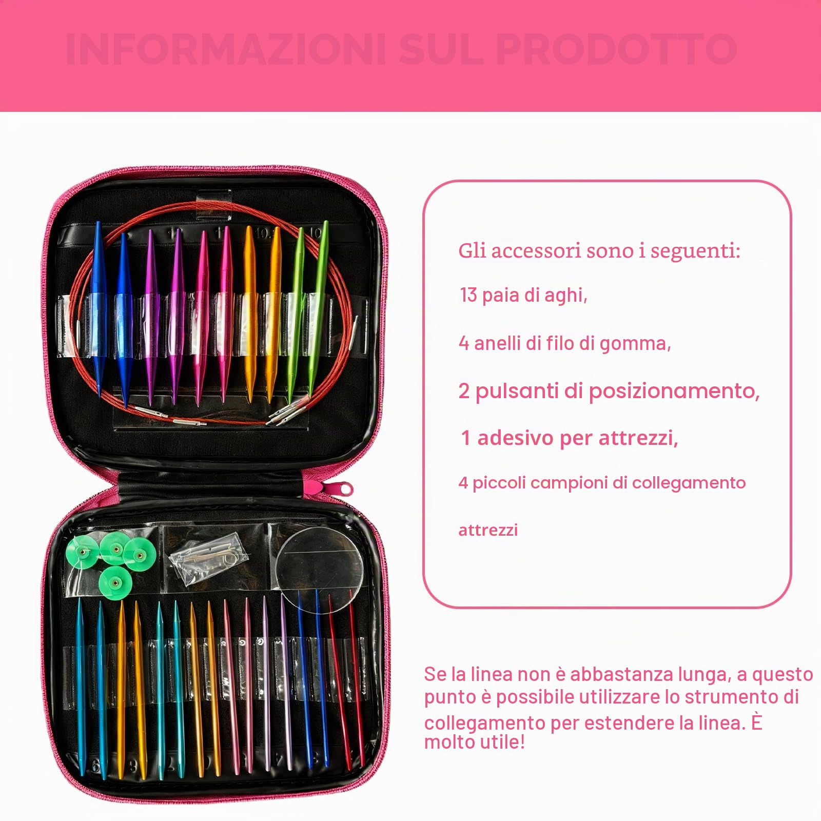 Set di 13 paia di ferri circolari intercambiabili, 2,75 – 10,0 mm, ferri da maglia circolari con custodia, in alluminio, adatti per progetti a maglia, principianti e professionisti