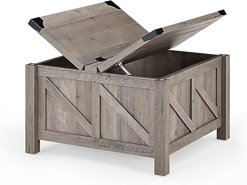 Miniatura 6 de WAMPAT Square Farmhouse Coffee Table with Storage for Living Room, 30x30 inch Wooden Dining Center Table with Gas Spring Flip-Top for Large Hidden