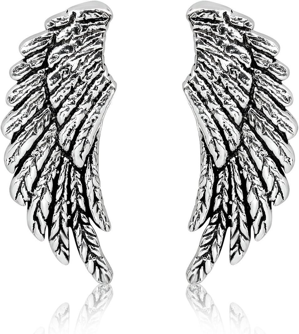 WithLoveSilver 925 Sterling Silver Charm Angel Wing Stud Earrings - Image 3