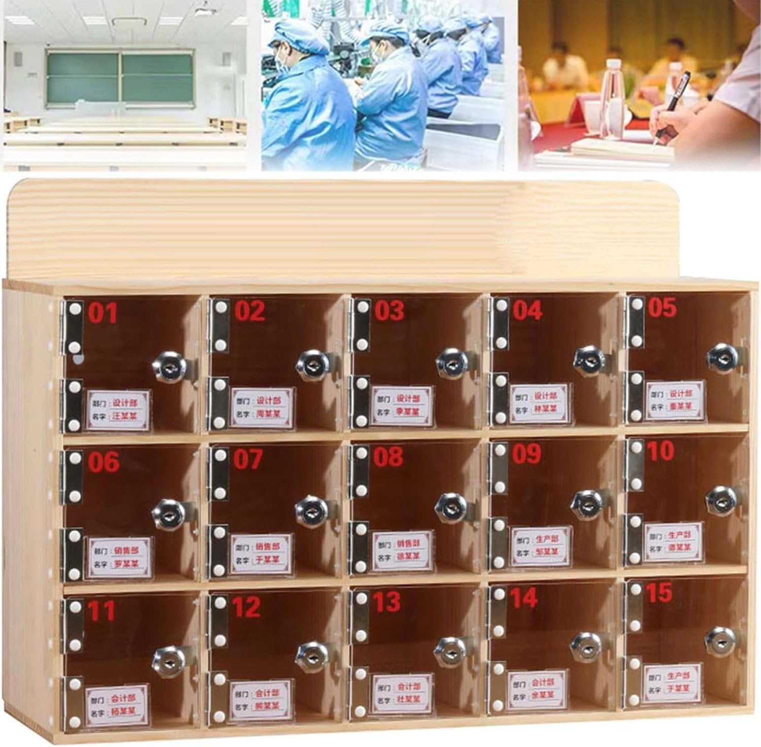 Mobile Phone Storage Box Transparent Acrylic Mobile Phone Security Locker with Key,Freestanding Wooden Cell Phone Storage Cabinet, Wall-Mounted Organizer with Clear Acrylic Doors, 30 Slot Ce