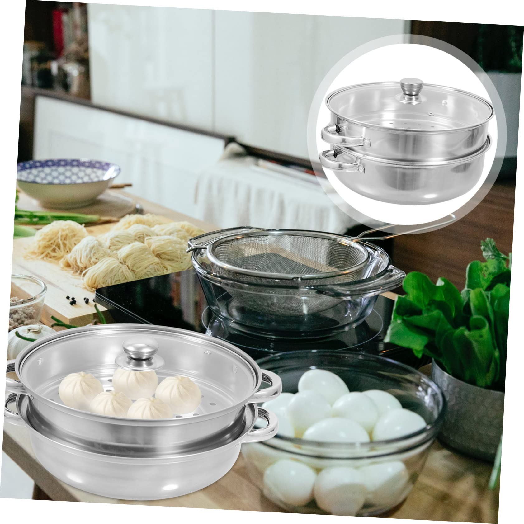 COLLBATH Vaporera Tapa y Asa Para Cocina y Restaurante Usos Múltiples Estofados Sopas y Cacerolas