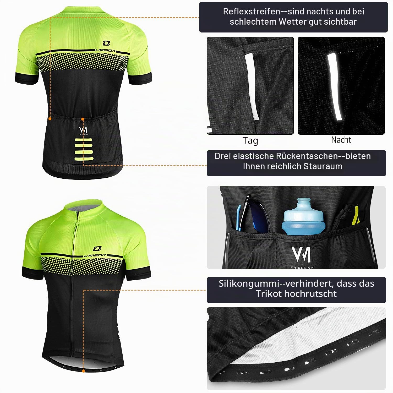 LAMEDA Kurzarm Radtrikot Herren Elastische Atmungsaktive T-Shirt Jersey Funktionsshirt Schnell Trocknen Stoff Fahrradtrikot für Radsport Outdoor Sport