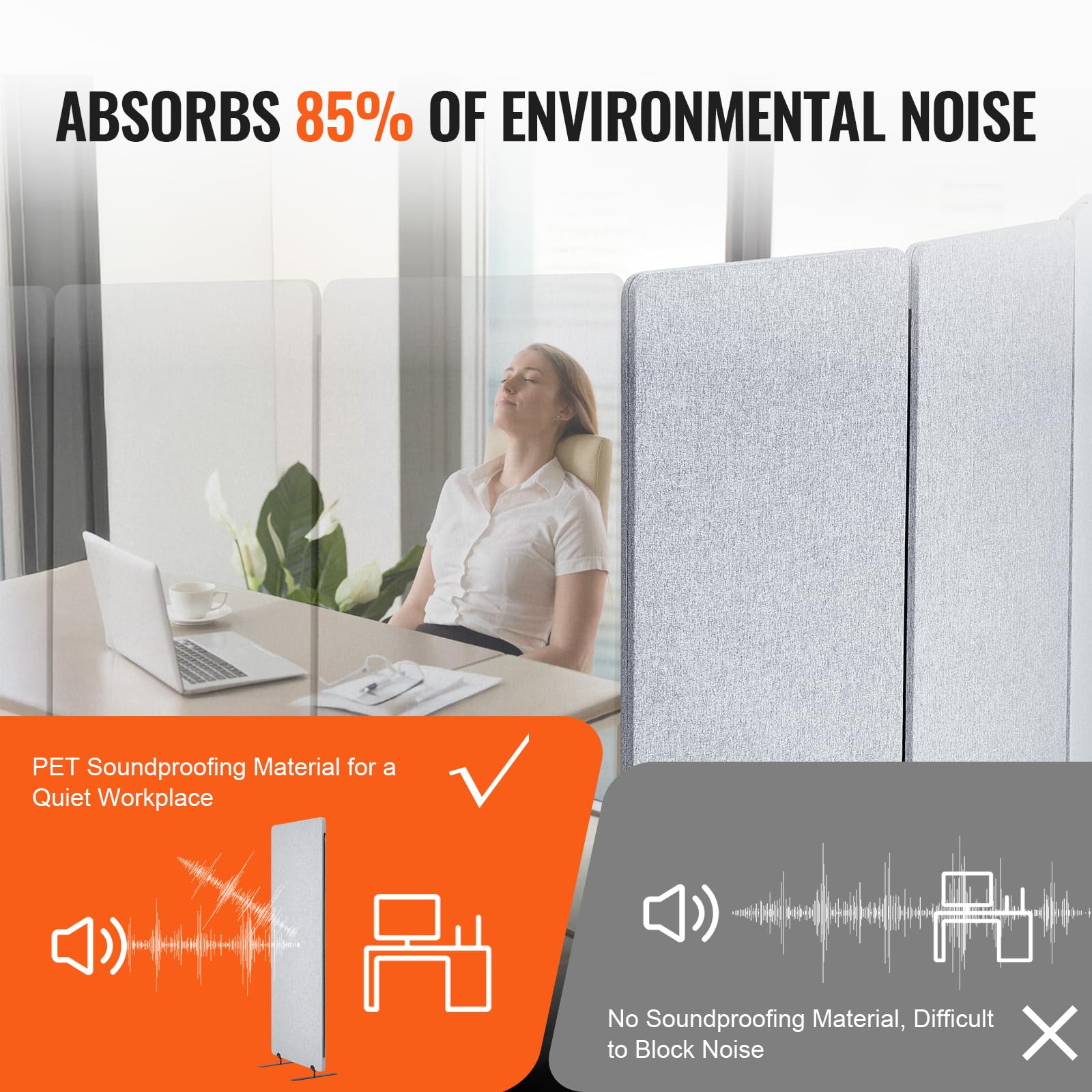 VEVOR Divisorio per Ambienti da 609,6 mm Divisorio per Ambienti Insonorizzato a 3 Pannelli, Paravento per Privacy Pieghevole, Separazione Portatile per Ambienti, per Studio Ufficio, Grigio Chiaro