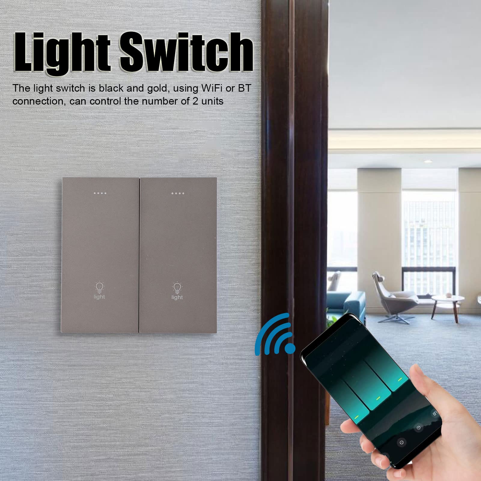 Interruptor de luz inteligente, botón de pared con función de sincronización de control de voz habilitado para WiFi y Bluetooth para automatización del hogar