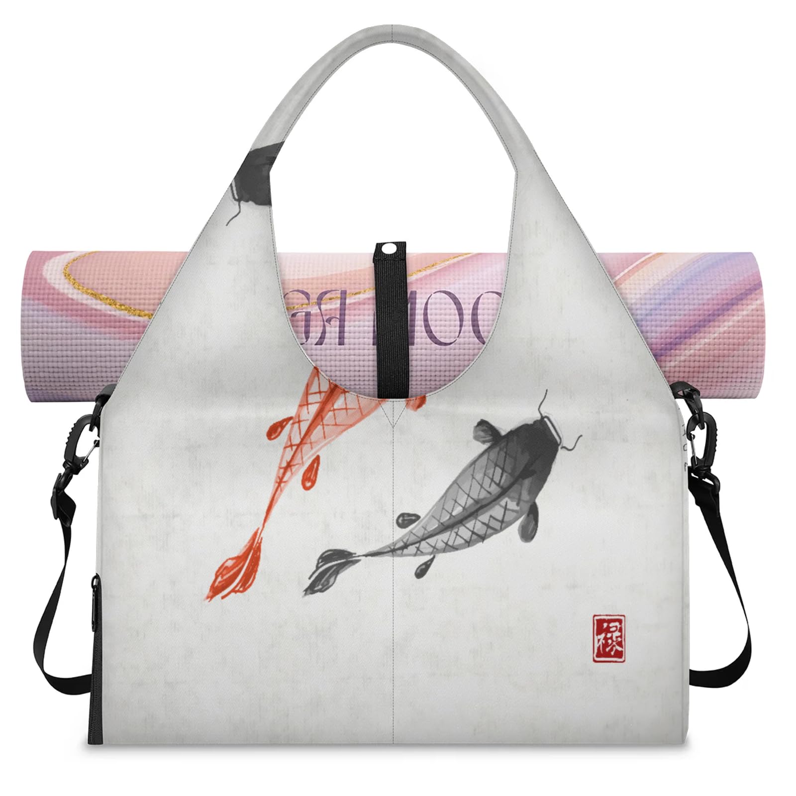 Japanische Koi-Karpfen-Sporttasche mit Schuhfach, Karpfen, Wochenende, Übernachtung, Tragetasche, Kabine, Gepäck, Tasche für Fitnessstudio, Yoga, Reisen, farbe, L, Reisetasche