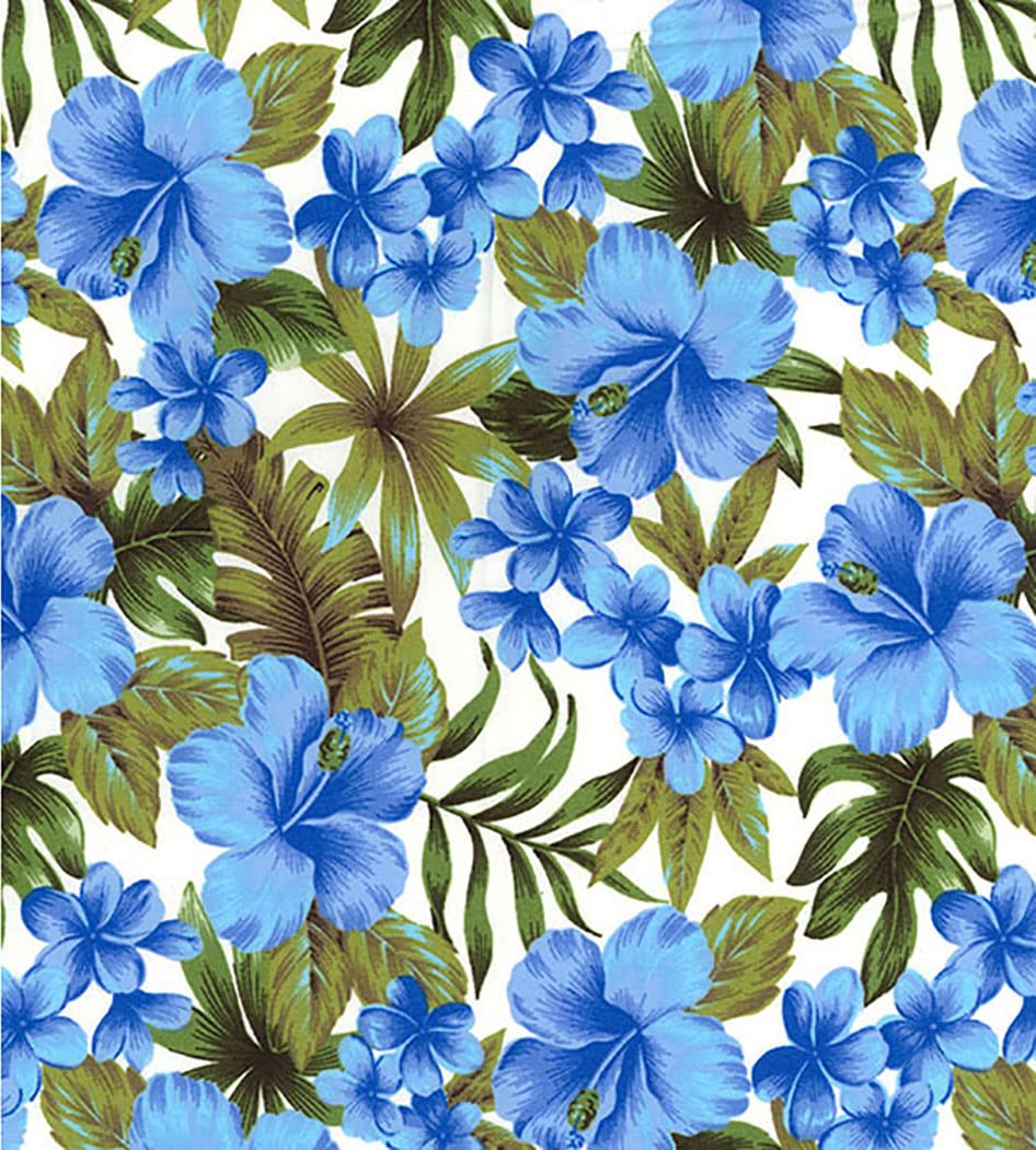 Oddies Blue Cotton Fabric - Hibiscus Hawaiian Floral Print Craft Fabric Material Metre, 112Cm, Cp0869