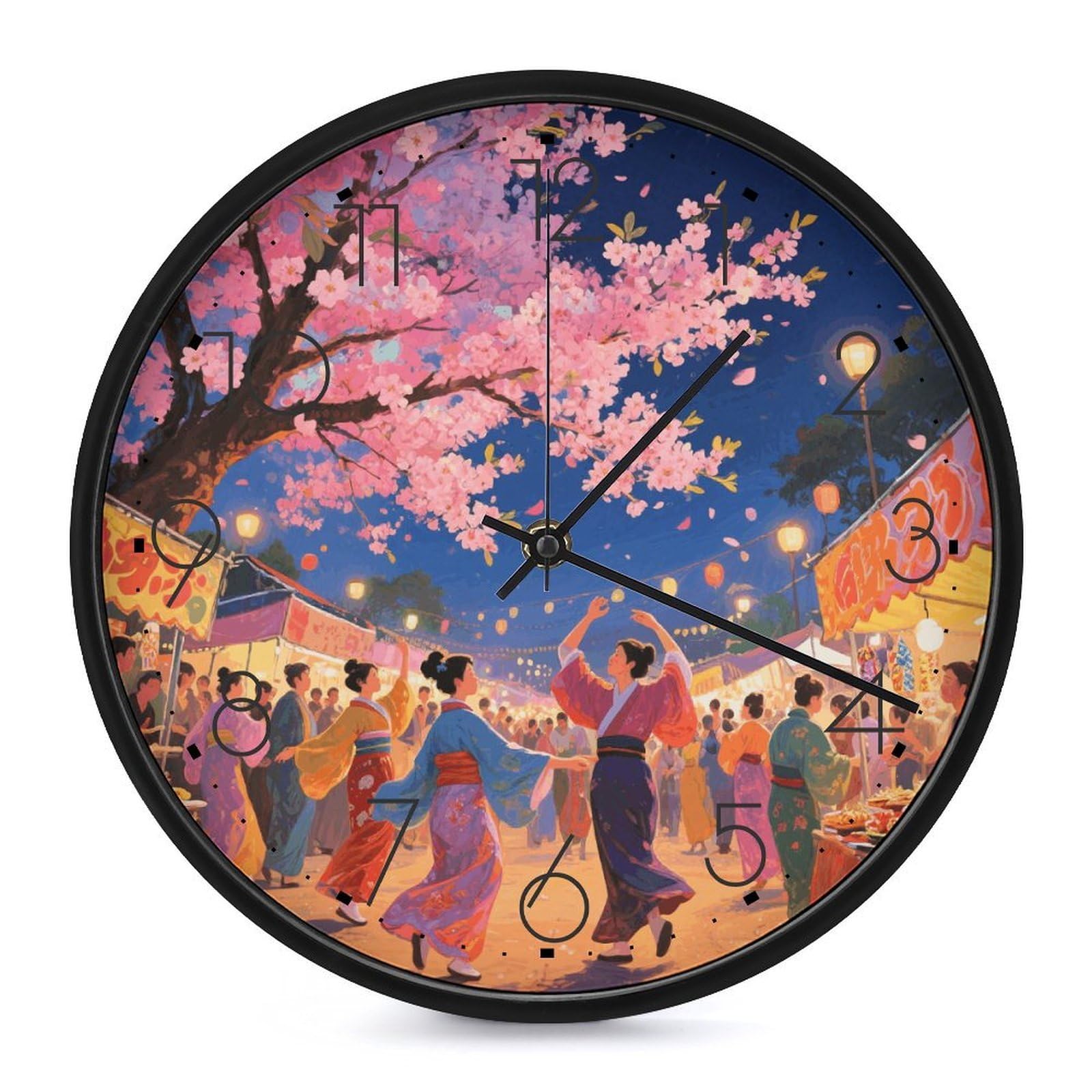 Horloge murale asiatique zen et fleur de cerisier de 25 cm pour salon