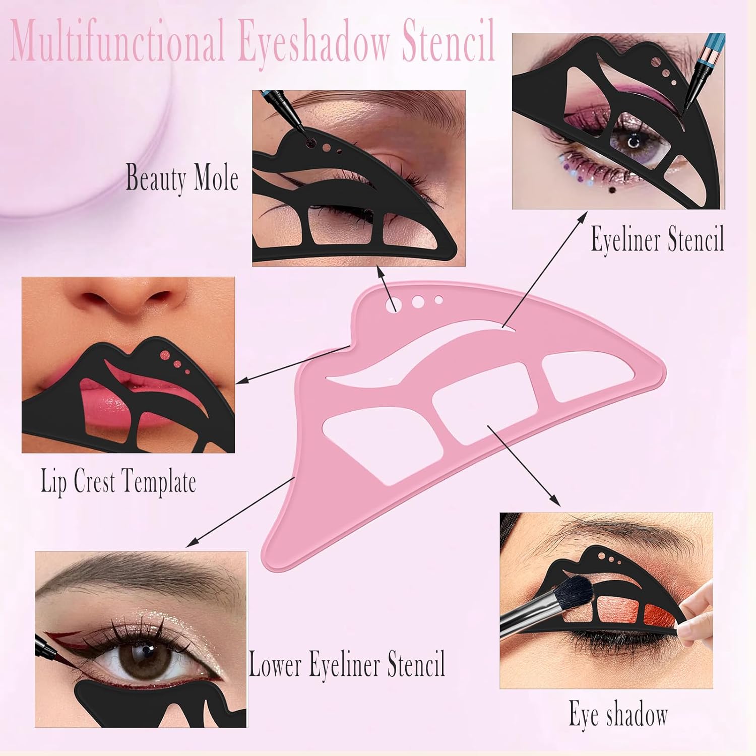 Eyeliner Stencils Set Reusable Eyeshadow Stencils for Eyes Eyeshadow Brush Silicone Eyeliner Tool Eye Makeup Tool with Brush for Evening Out Eye Makeup(Pink) image 3 of 6 B0F13MGGM7