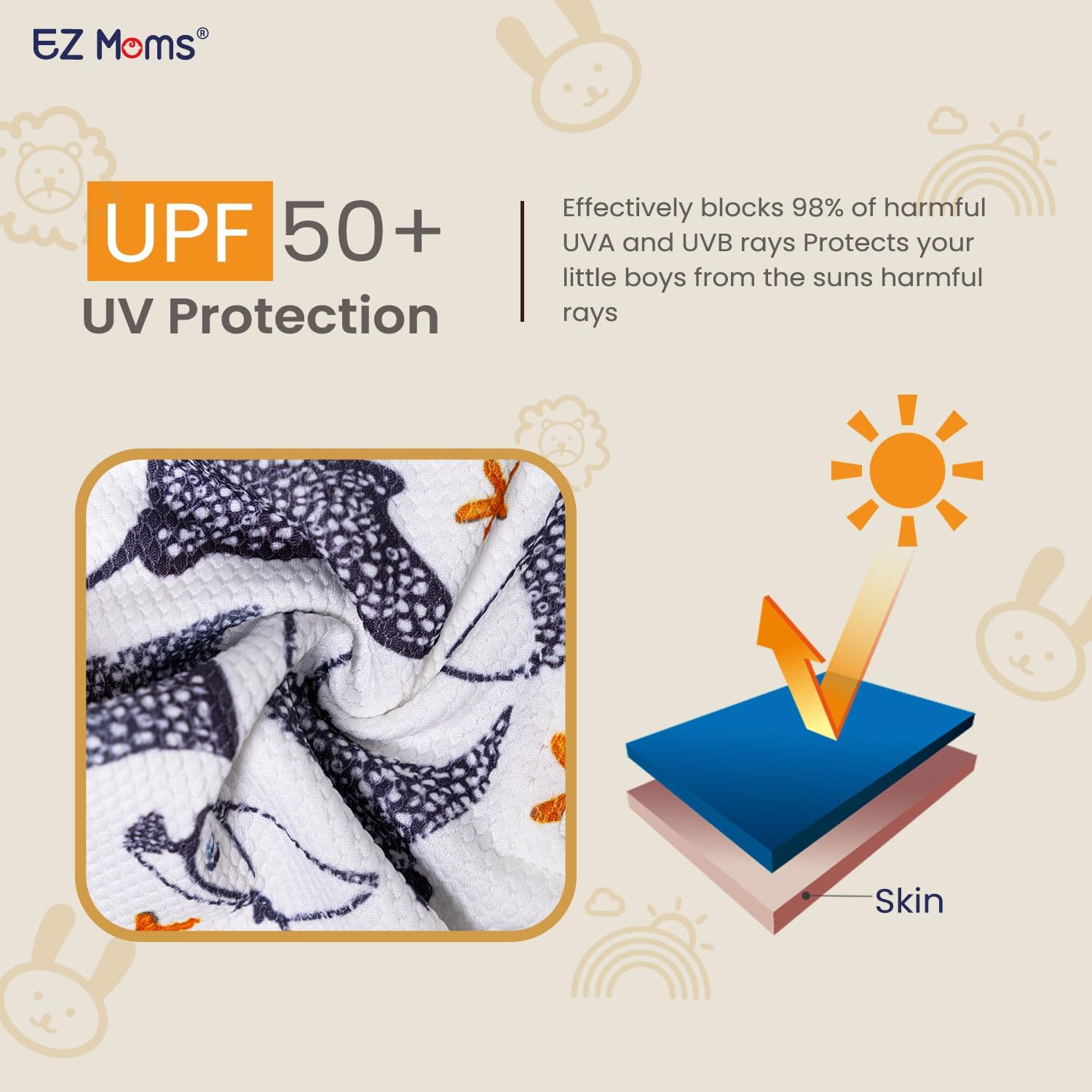 EZ Moms Baby Boy Swimsuit UPF 50+ Long-Sleeve One Piece Zipper Toddler Bathing Suit Baby Beach Wear Sunsuit with a Swim Cap - Image 3