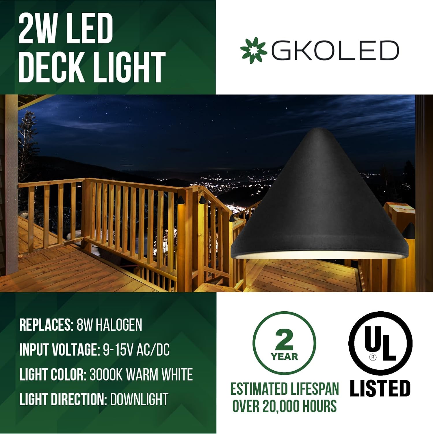 GKOLED Low Voltage Deck Post Lights, 12V Outdoor Triangular Fence Lighting Fixture, Landscape Accent Light, Die-cast Aluminum, Black Poder Coated, 3000K 6-Pack