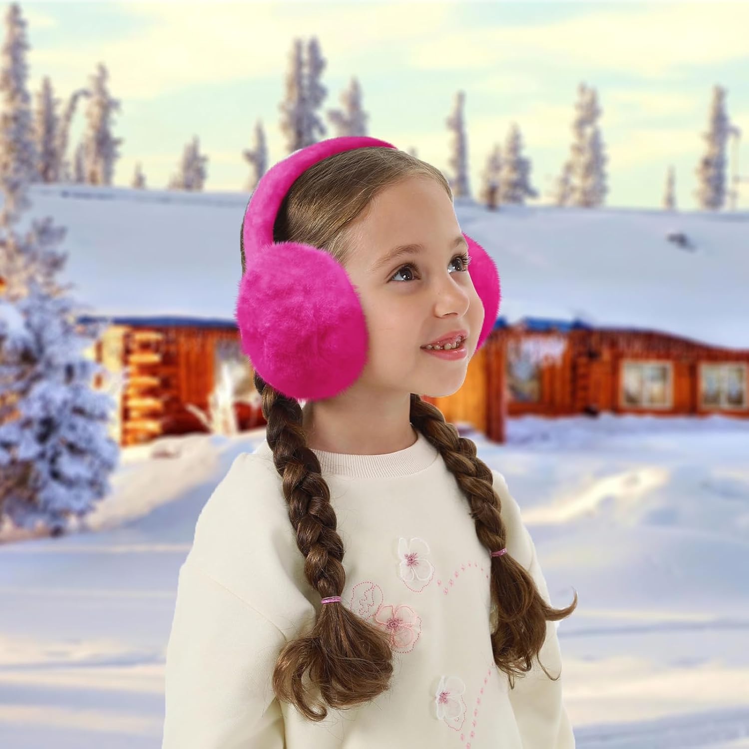 Kids Plush Earmuffs and Gloves Set Girls Boys Winter Faux Fur Ears Muffs Covers Outdoor Ear Warmers Age 7-12 - Image 5