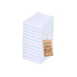 Flour Sack Towels | Tea Towel for Crafts| Kitchen Dish Cotton Blank Towel for Embroidery| Baking Bread Proofing Linen Cover| Thick Absorbent Quick Dry| 12 Pack 15"x 25" White