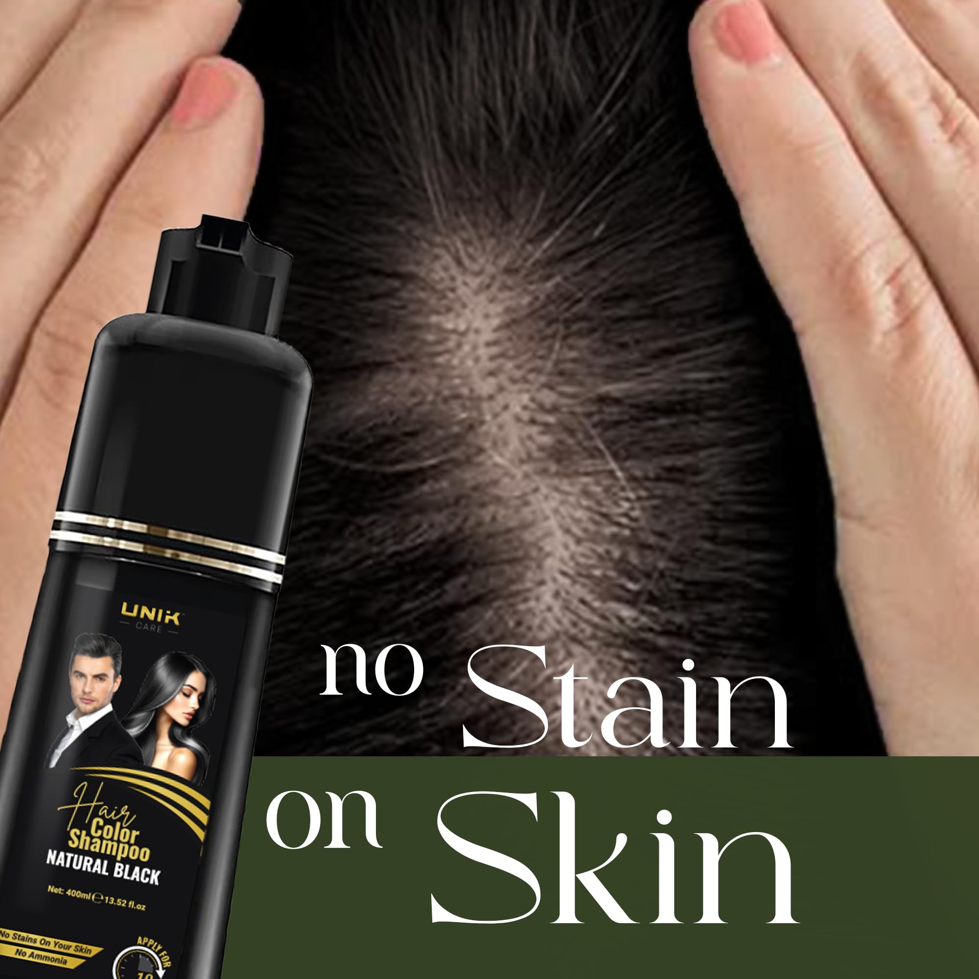 UNIK Care Hair Dye Shampoo Black 400ml – 3-in-1 Hair Color