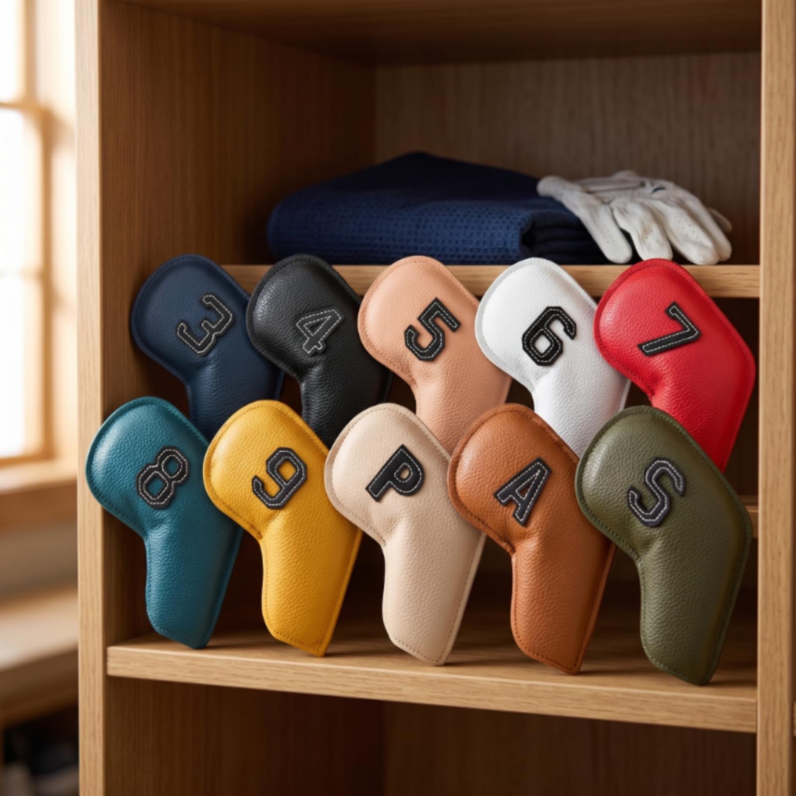 Golf Schlägerhauben Eisenhauben Headcover Schlägerkopfhüllen aus PU Wasserfest Schmutzabweisend für Golfer Anfänger Fortgeschrittene, Schwarz