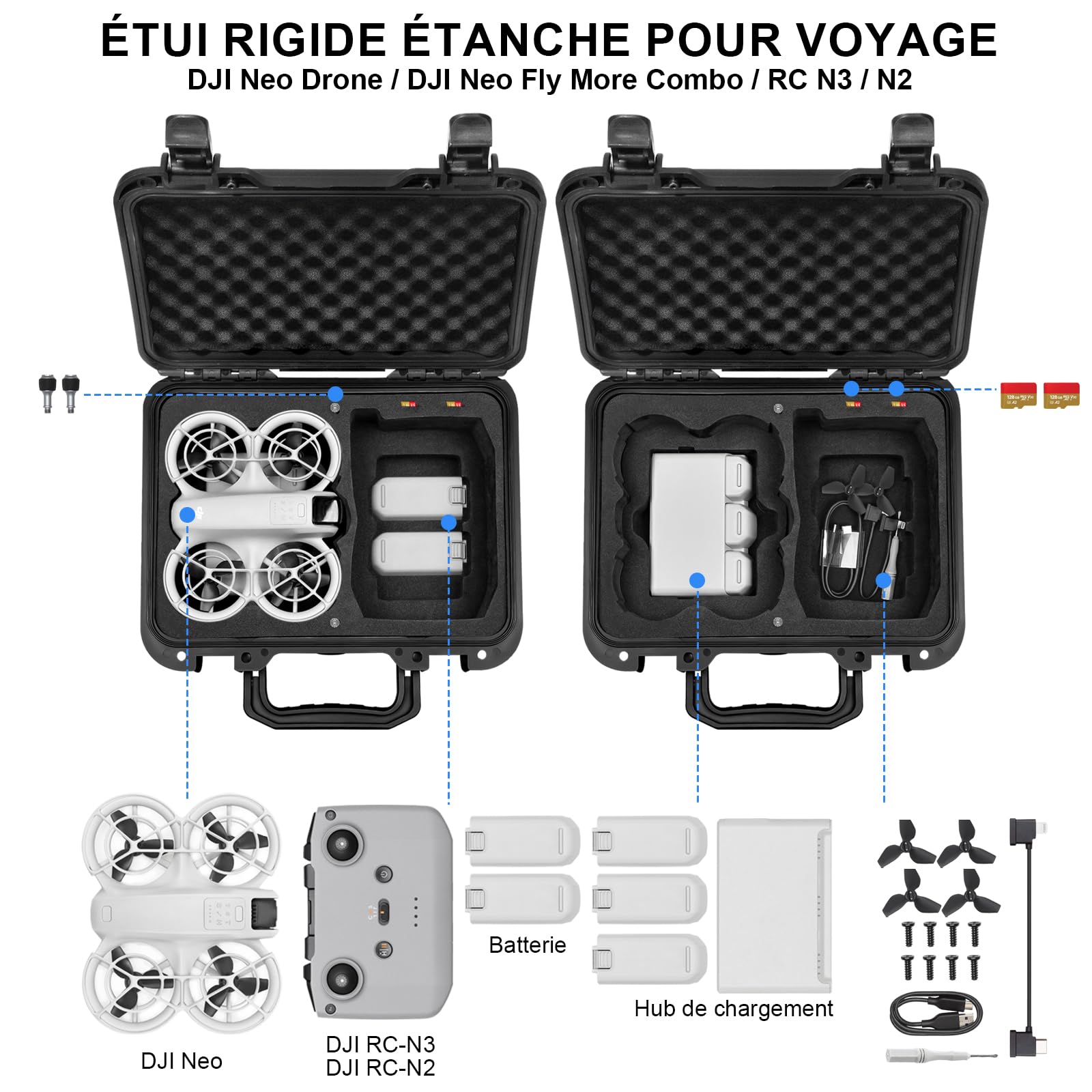 LEKUFEE Boîte Rigide étanche et Portable pour Drone DJI Neo 1, Bundle Fly More DJI Neo 1, télécommandes RC-N3, RC-N2 et Accessoires (étui Seulement)