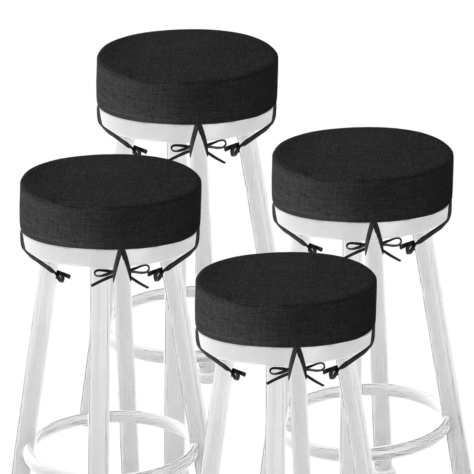 Lot de 4 coussins de tabouret de bar ronds de 7,6 cm d'épaisseur pour chaises, de bistrot antidérapants avec housse lavable en machine (30,5 cm, noir)