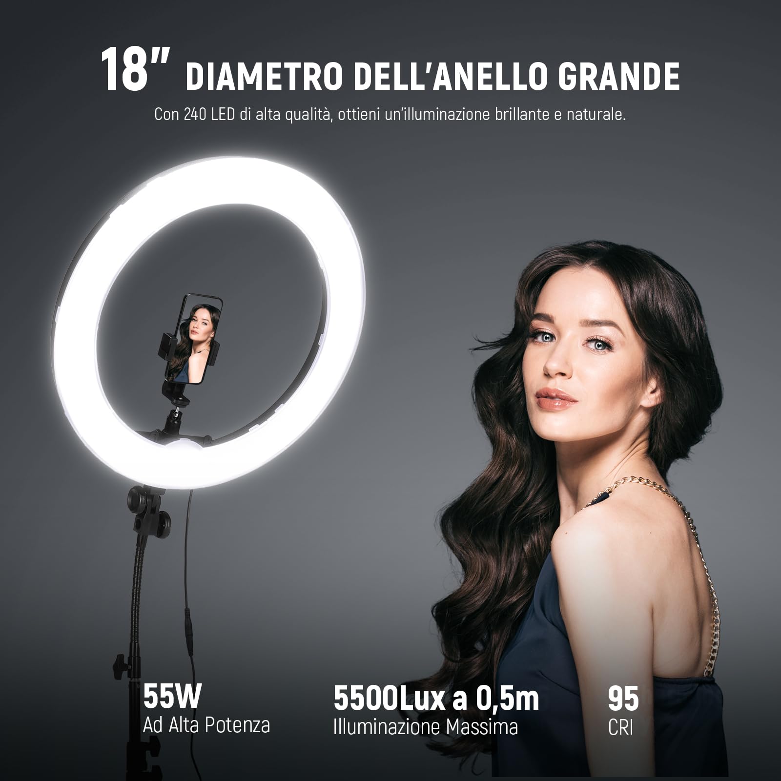 NEEWER Fotostudio Set mit Hintergrund Fotografie & Ringlicht mit Stativ Set: 18 Zoll/45cm Außen 55W 5600K Dimmbare LED Ringleuchte