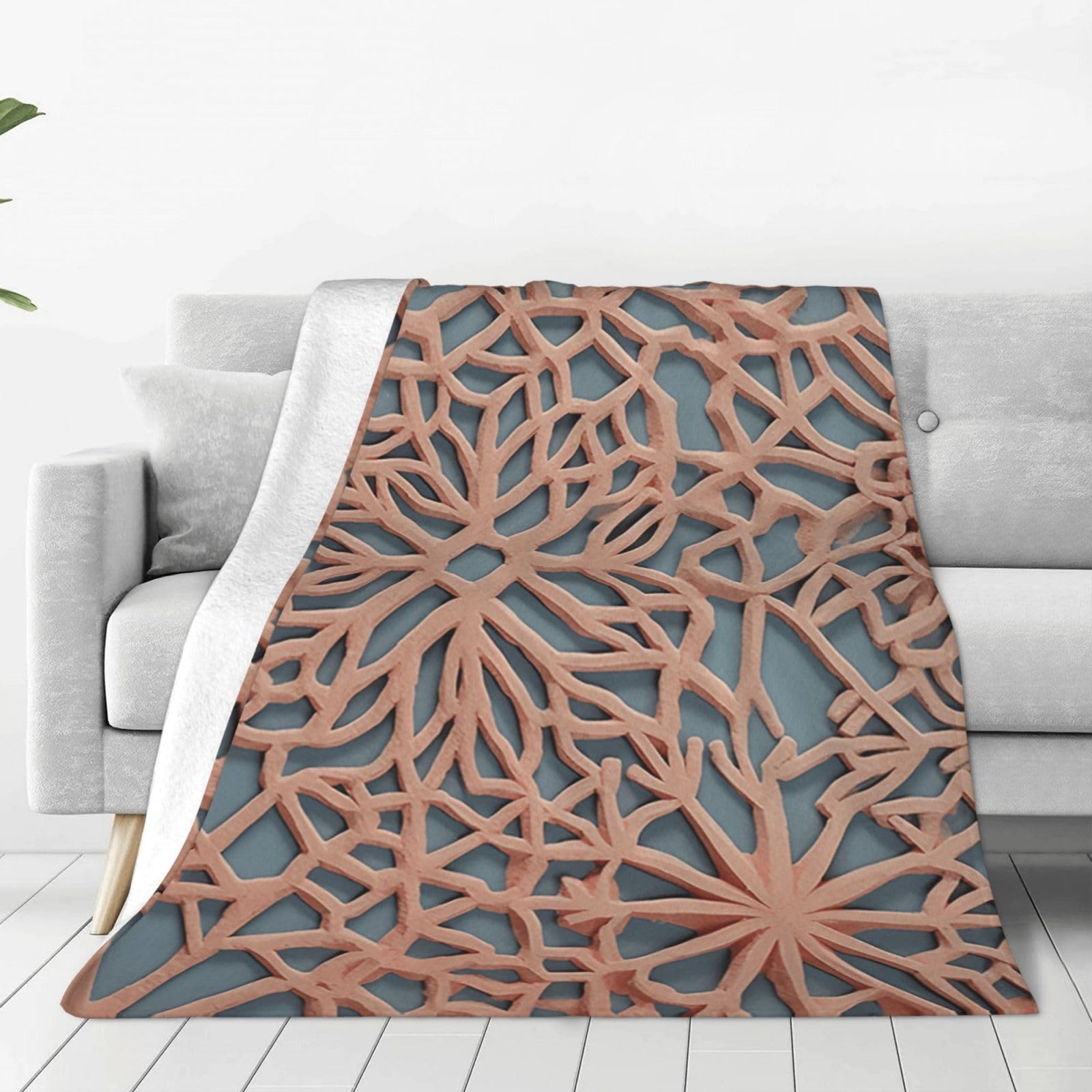 Coral Coloured Patterns Throw Blanket for Couch, Plush Fuzzy Soft Flannel Blankets and Throws for Sofa, 80"x60" Bed Blankets for Travel Camping Chair, All Season Warm Fleece Blanket