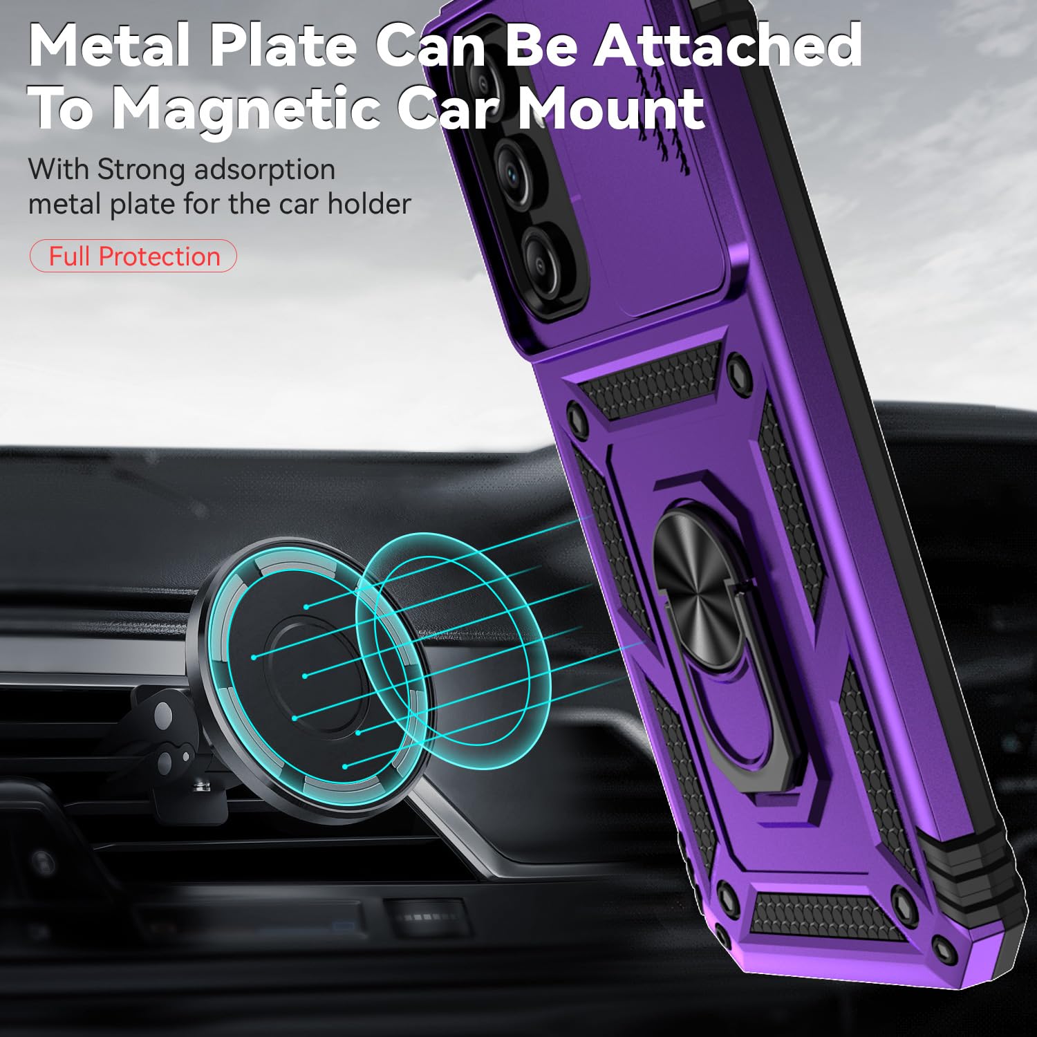 Amazon.com: for Galaxy A15 5G Case,with Screen Protectors and Camera Cover,[Military  Grade] 16ft.Drop Tested Cover with Magnetic Kickstand Protective Case for Samsung  A15 5G, Purple : Cell Phones & Accessories