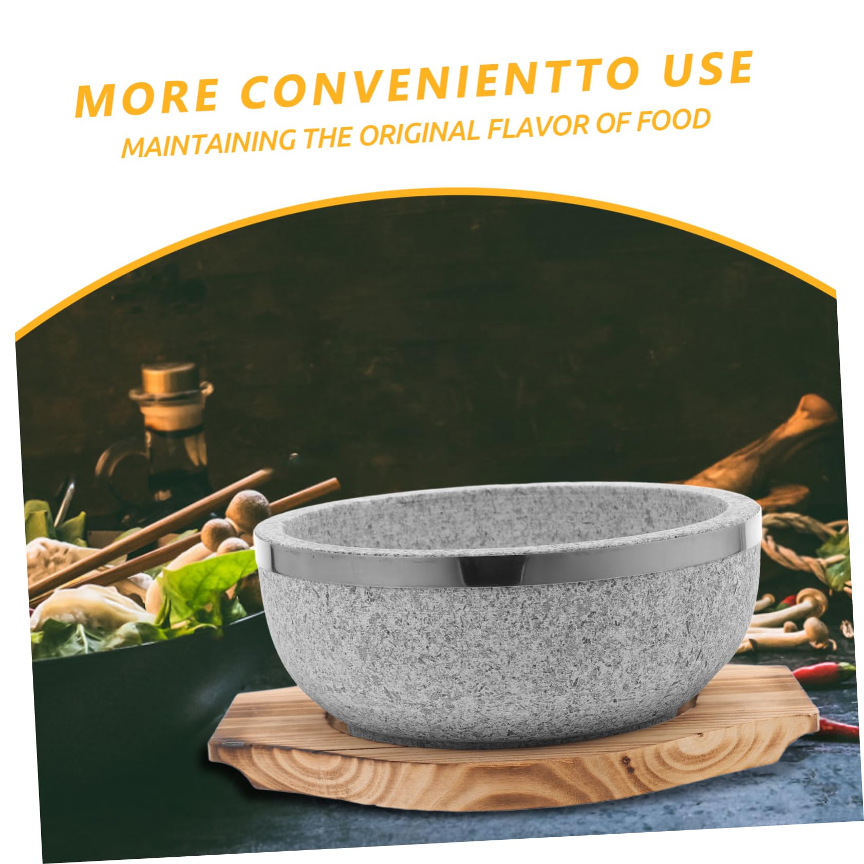 PRETYZOOM Bol Coréen en Pierre Naturelle 7,70 po – Chaleur Retenue Efficacement pour Bibimbap & Soupes Coréennes – avec Plateau en Bois Carbonisé pour Cuisine Traditionnelle & Restaurants