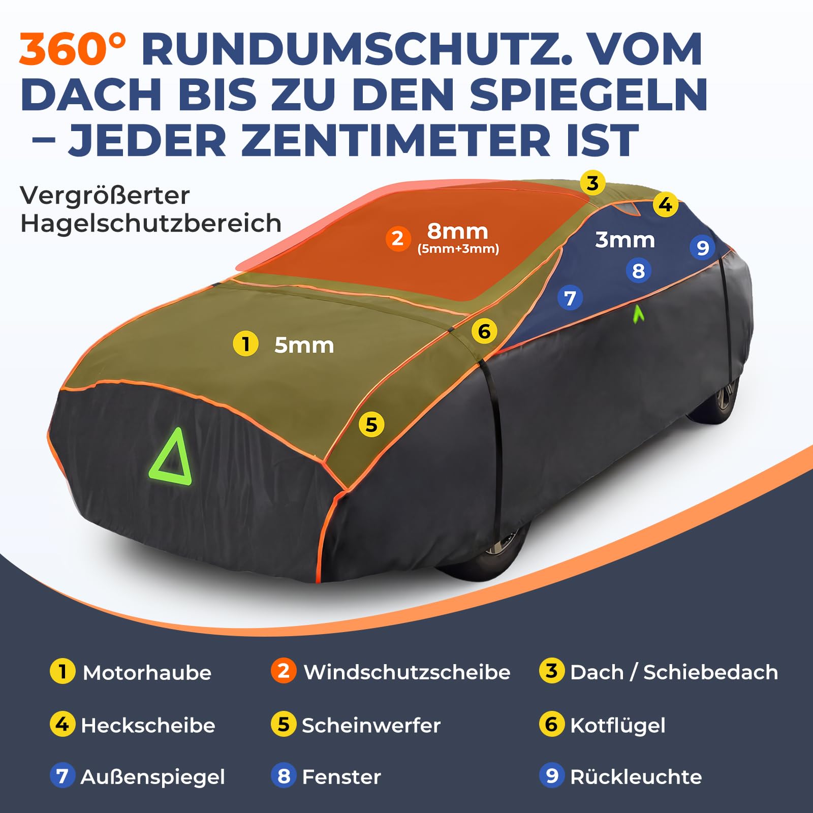 Hagelschutzplane Auto, Wasserdichter Verdickter Hagelschutz Auto Autoabdeckung Hagelschutz PKW Hagelschutzgarage für Limousine Schwarz (PKW: 450 - max.475cm Länge)