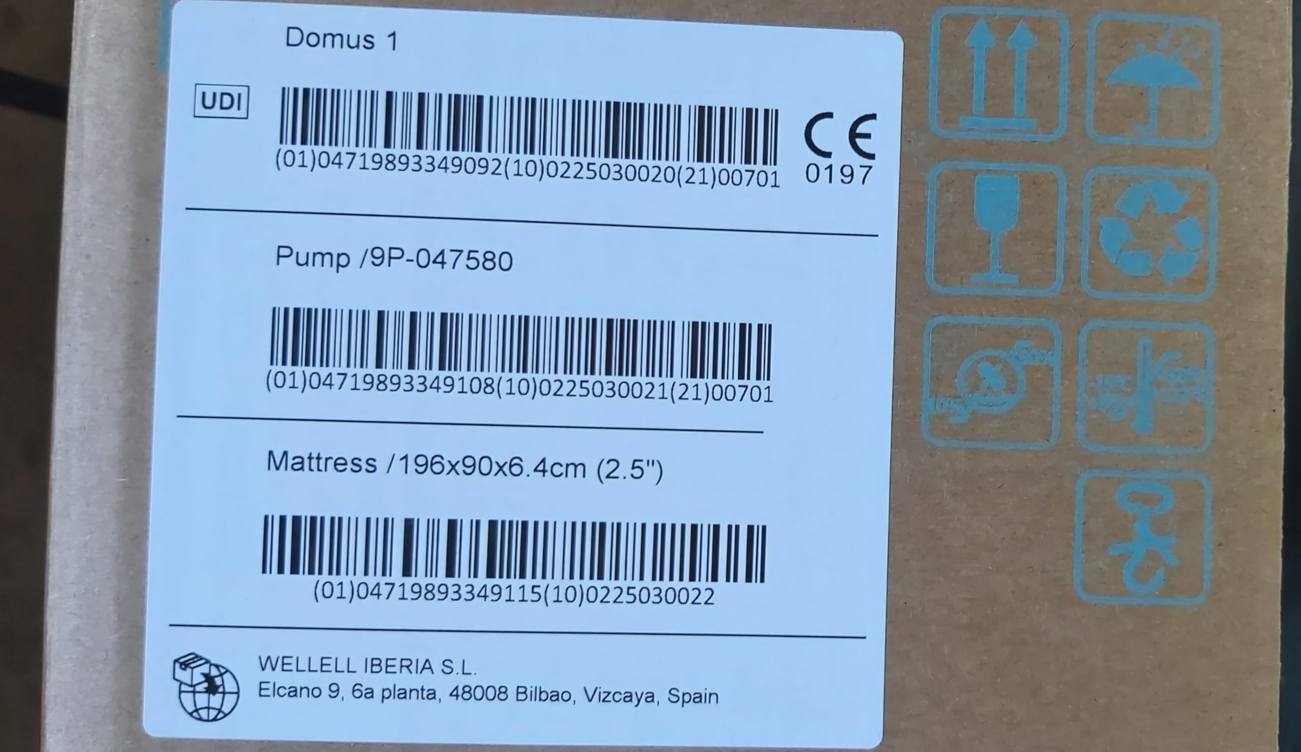 Colchon antiescaras domus 1, colchon alternante para prevención de ulceras por presión, con motor y colchoneta, para escaras de grado I. Medidas 90x200. Peso maximo 100 kg