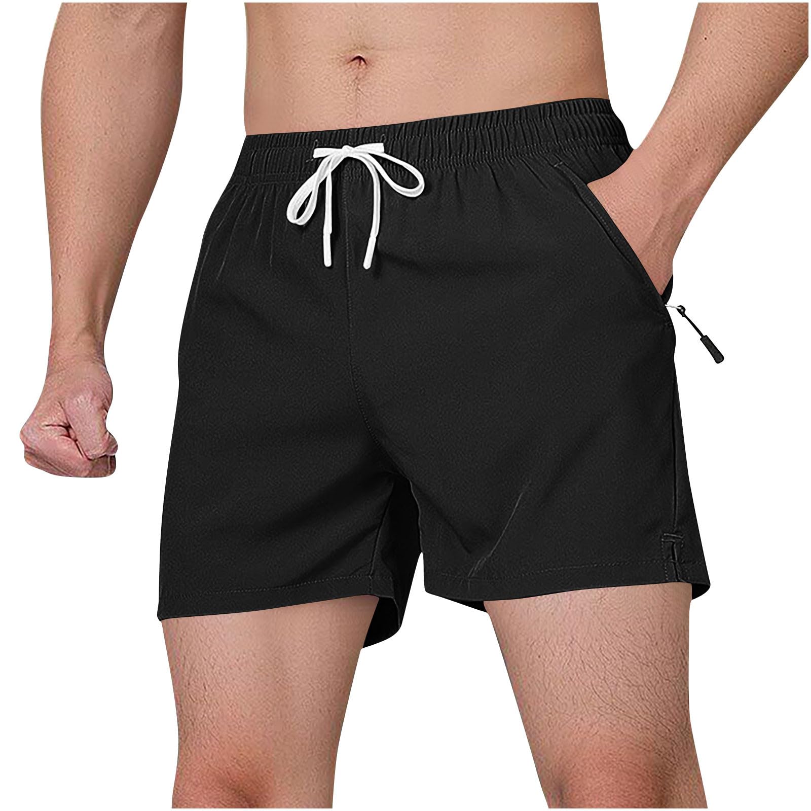 Mens Summer Running Short Shorts Elastic Waist Drawstring Lightweight Workout Sports Hiking Shorts Zipper Pockets