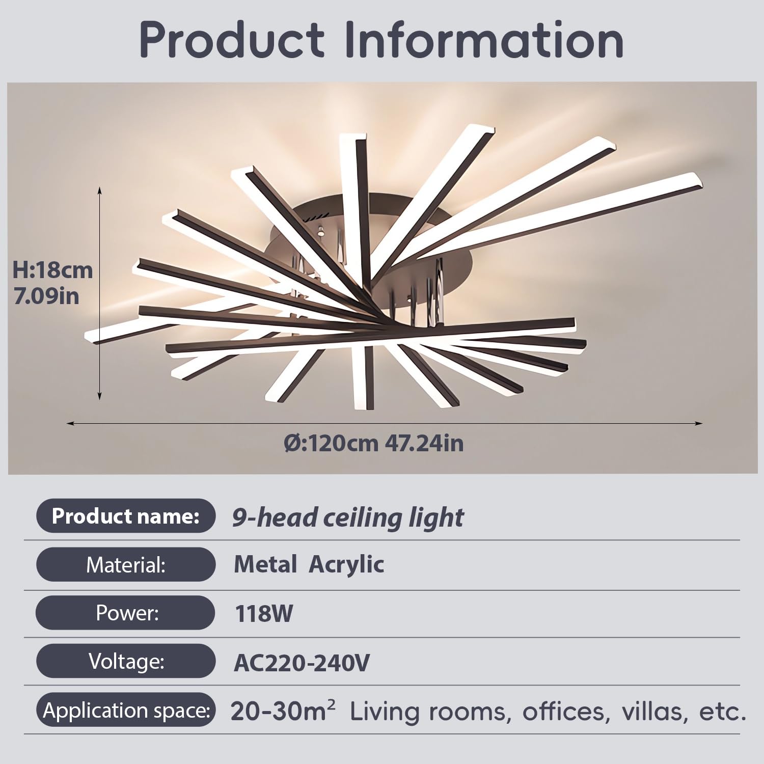 Dimmbare LED Deckenleuchte Moderne Deckenbeleuchtung mit Fernbedienung Deckenlampe Große Wohnzimmer Decke Licht Kreative Rundleuchte für Schlafzimmer Esszimmer Büro Küche (Schwarz, 9 Köpfe)