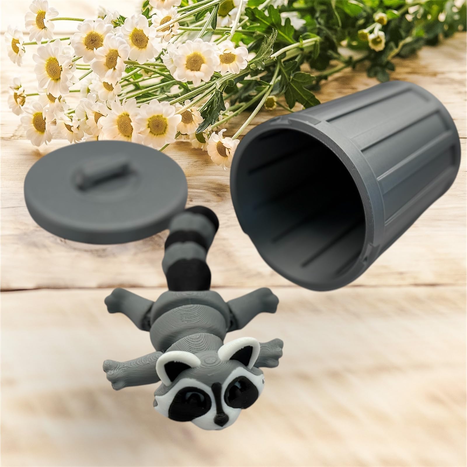 Generic Gray Raccoon Fidget Toy, Flexible Stress Relief, Trash Panda, Articulated Toy, Perfect for Kids and Adults Comes with Trash Can - Image 2