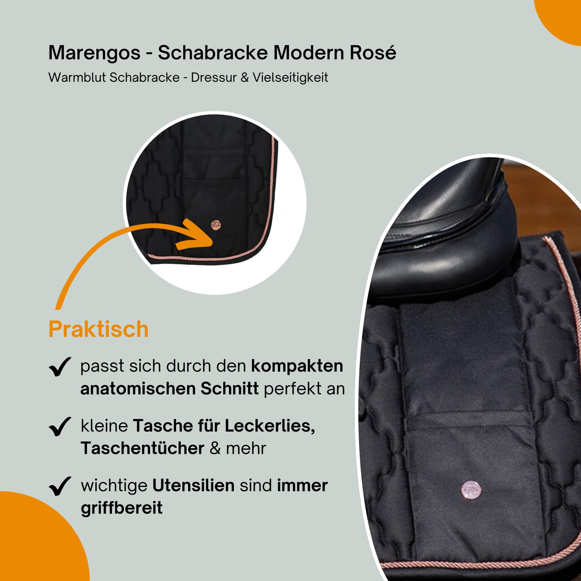 Marengos Schabracke Modern Rosé Warmblut mit Schaumstoff-Füllung Tasche Polsterung Widerrist Barockschabracke floraler Steppung Zierkordel Dressur Vielseitigkeit