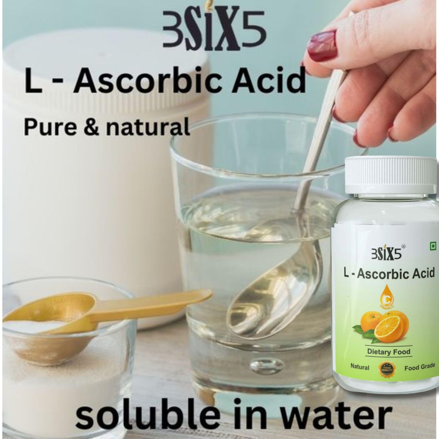 3SIX5 Vitamin C Powder (L-Ascorbic Acid) 100% Edible Food Grade | Immunity Booster, Skin Glow & Collagen Support | Antioxidant Supplement | No Additives (200gm) — Amazon image 8