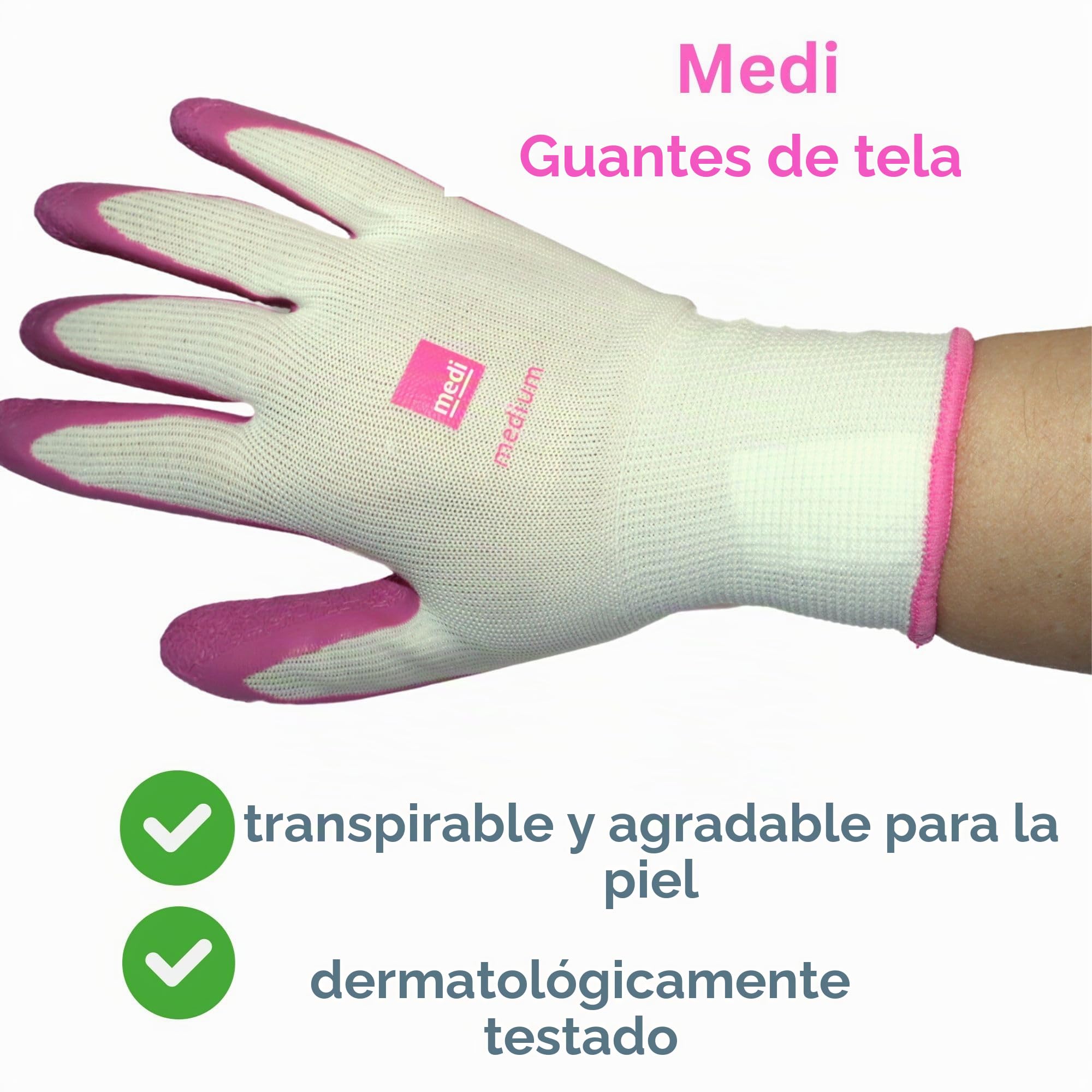 Medi - Guantes textiles (par) para una fácil colocación de medias de compresión, incluye red de lavandería Olanmarp - Fácil manejo (guantes talla M)