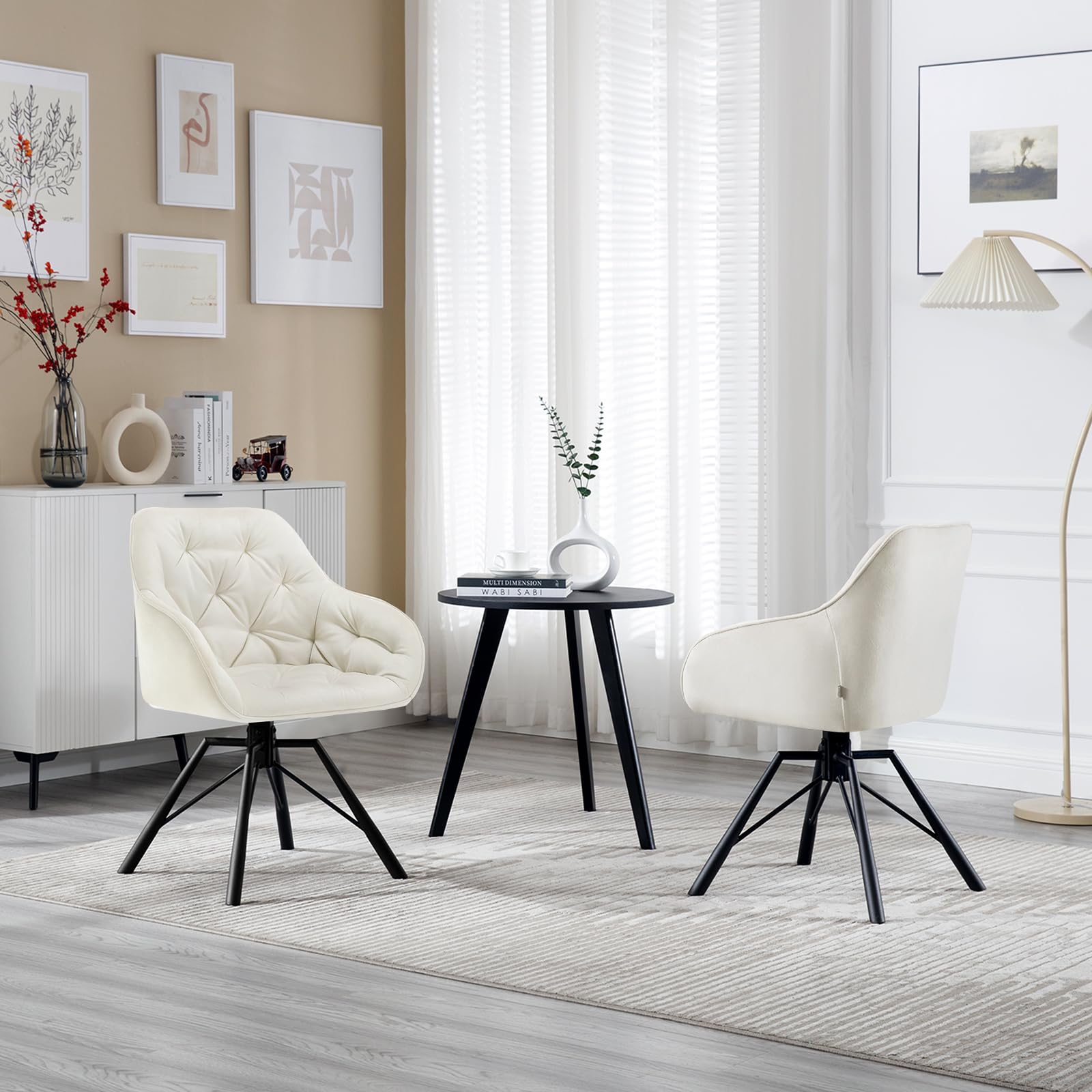 WOLTU Eetkamerstoelen, draaibaar, set van 2, fluwelen stoel, eetkamer, stoel, woonkamer, draaistoel, keukenstoel, gestoffeerde stoel met armleuningen, loungestoel, ergonomisch, crème, EZS12 cm-2