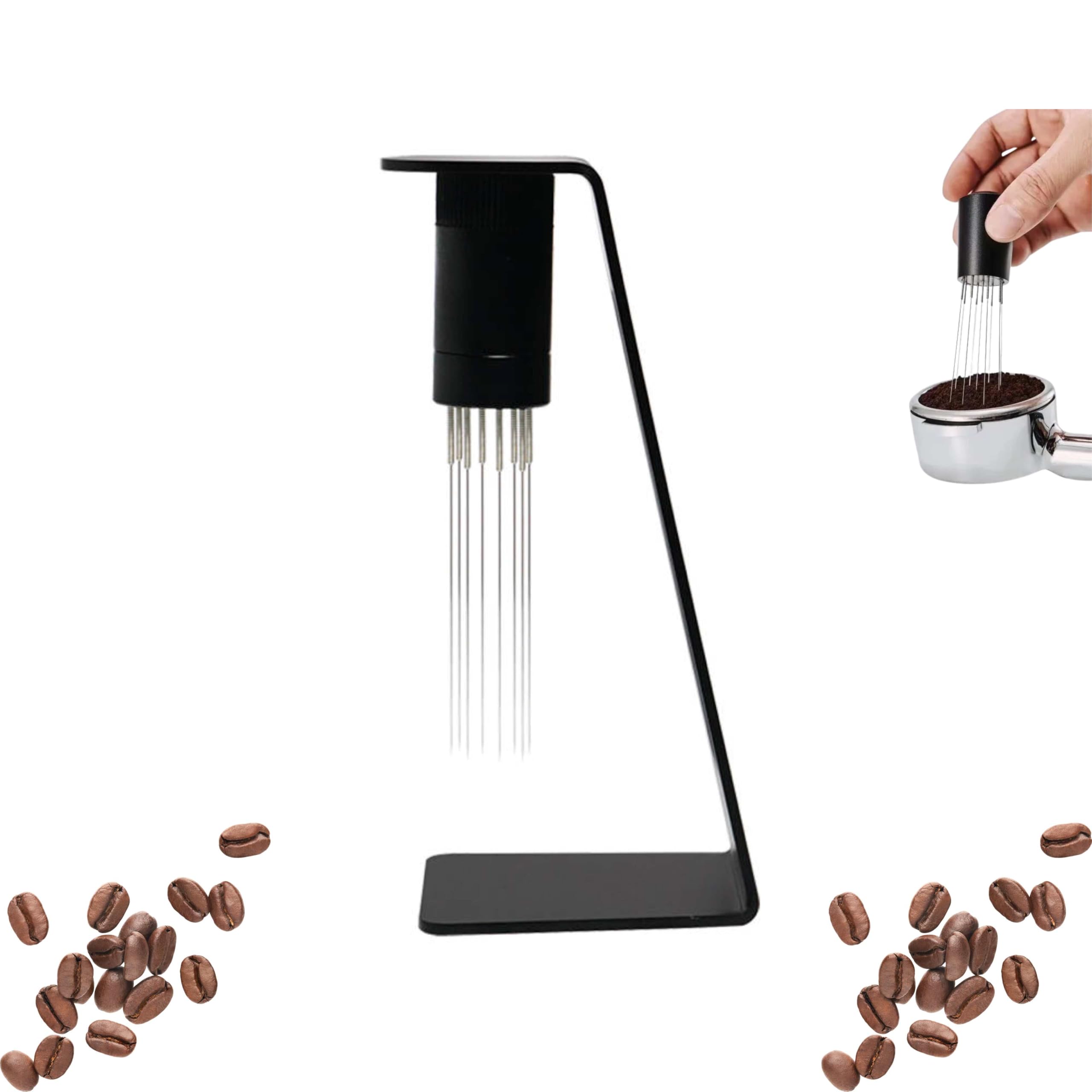 WDT Tool Espresso Distribution Tool Espresso Stirrer for Barrista, 0.35mm 8 Prong Stainless Steel Needles, Magnetic Stand,8 Replacement Needles (black).