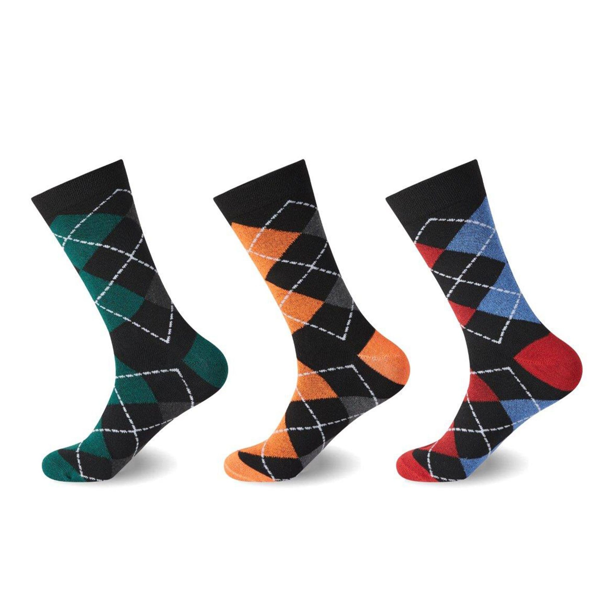 Velvetio Men's Argyle 12 Piece Diabetic Flexitop Socks, Loose Top Argyle Pattern Non-Elastic Socks, Soft Grip 100% Cotton Casual Wear Sock, Uk 6-11, Eur 39-45