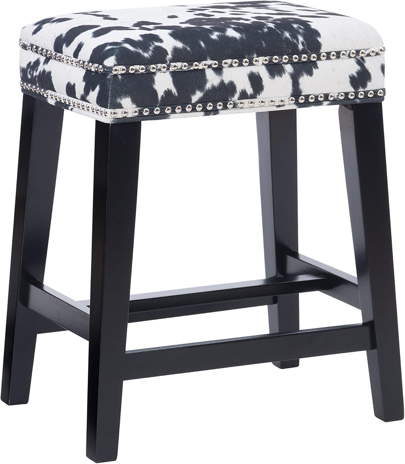 Linon Harlow Black Cow Print Backless 24 Inch Seat Height Counter Stool